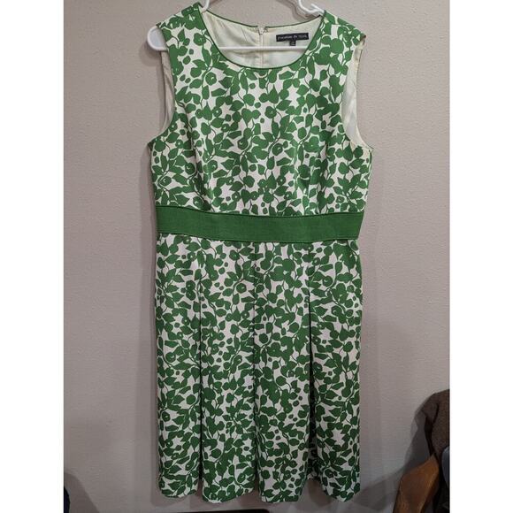 Gorgeous white w/green botanical print a-line dress by Preston and York size 14 - Picture 1 of 9